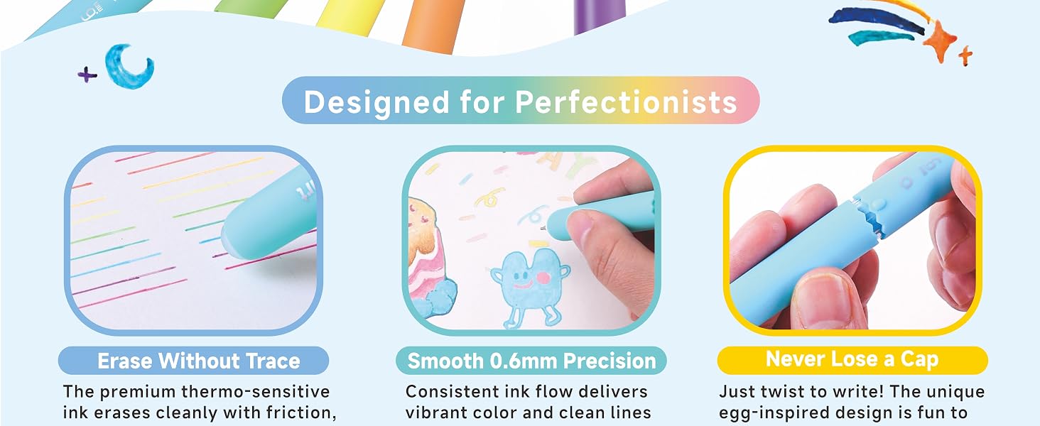 Thermo-sensitive ink disappears completely with friction eraser.