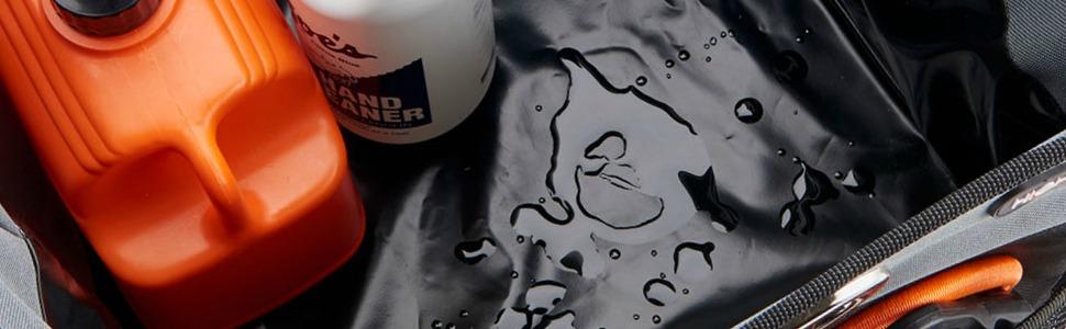 Inside view of waterproof lining in trunk organizer and car seat storage bin