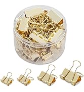 ZYFOFFICE Gold Binder Clips, Assorted Sizes, Solid Metal with Stainless Steel Handle, 100 Pack fo...