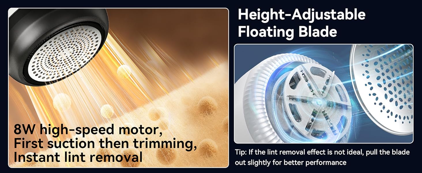 8W high-speed motor, First suction then trimming,Height-Adjustable Floating Blade