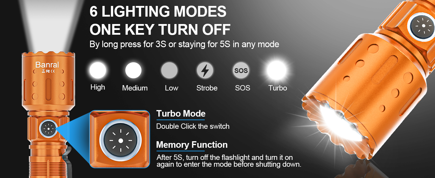 6 LIGHTING MODES AND ONE KEY TURN OFF