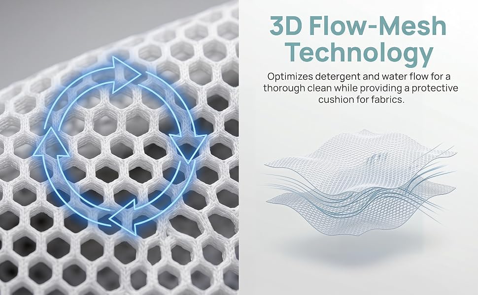 Unique 3D structure prevents crushing and misshaping of delicate items during washing