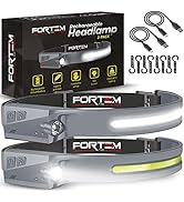 FORTEM Headlamp Rechargeable 2-Pack, 230° Wide Beam LED Head Lamp w/Motion Sensor, 6 Modes for Me...