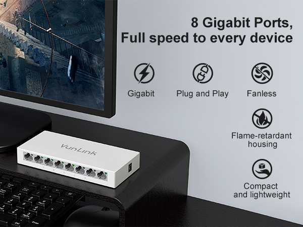 VunLink 8-Port Gigabit Unmanaged Ethernet Switch