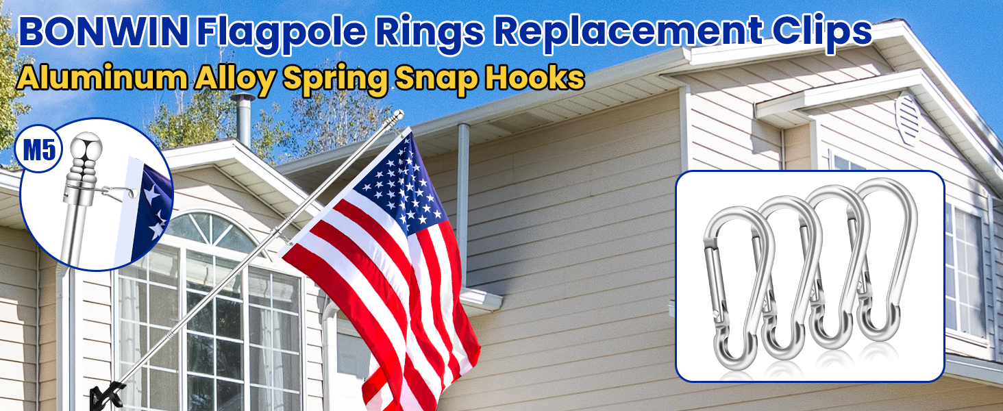 Flag Pole Ring Replacement Carabiner Clips | Aluminum Alloy Flag Pole Clip Spring Snap Hooks
