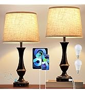Upgraded Touch Lamps for Bedrooms Set of 2 - Nightstand Table Lamp with USB C+A, 3 Way Dimmable B...