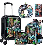 CCJPX 5Pcs Kids Luggage Set, 16.5" Boys Travel Suitcase with Spinner Wheels, Dinosaur Hard shell ...