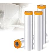 Estleys 4 Rolls 8.9 x 65.6 Feet Pre-Taped Masking Film, Tape and Drape Drop Cloth, Plastic Sheeti...