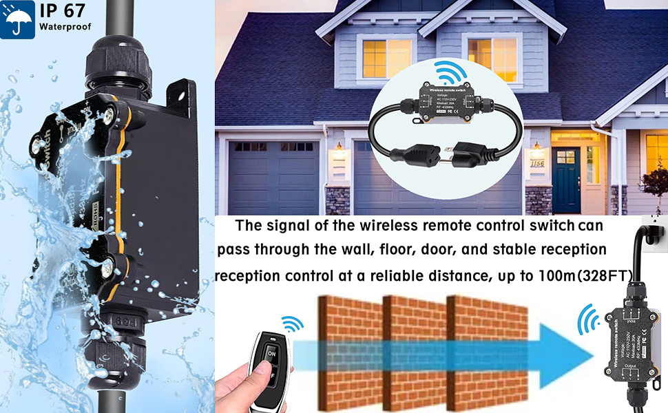 Waterproof Wireless Light Switch with Extension Cord Outlet