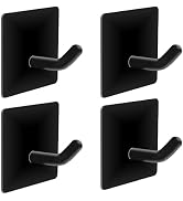 XIANG YXWO 4 Pack Adhesive Hooks, Black Metal Sticky Hooks, No Damage No Drilling Door Wall Hook,...