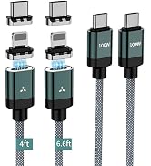100W 2 in 1 Magnetic USB C Charging Cable [2-Pack, 4/6.6FT] 480Mbps Data Transfer, 5A C to C Cabl...