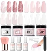 AZUREBEAUTY Dip Powder Nail Kit Starter, 4 Colors Glitter Soft Pink French Nail Art, with Base Co...