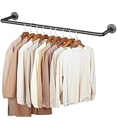 ZHLZHL 50 INCH Clothes Rack Wall Mounted, Industrial Pipe Garment Rack, Multi-Purpose Clothing Ro...