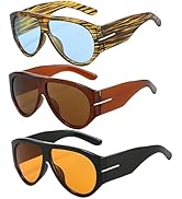 NLEYANB 3-Pack Oversized Aviator Sunglasses, Retro Frame UV400 Protection Unisex (Women &amp; Men) Bu...
