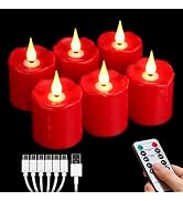 FREEPOWER Rechargeable Flameless LED Votive Candles Red Waterproof LED Candles Lights with Remote...