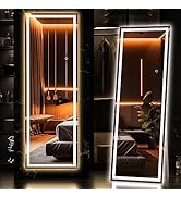 Hasipu Full Length Mirror with Lights, 56" x 16" Lighted Floor Standing LED Mirror Full Length, F...