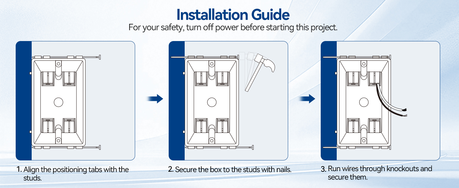 1 gang new work outlet box install
