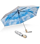G4Free UPF 50+ UV Protection Travel Umbrella with Wooden Handle, 42 Inch Lightweight Sun Rain Fol...