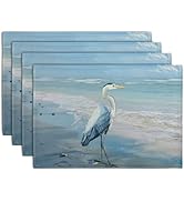 Wnoesat Blue Heron Placemats Set of 4 Summer Coastal Beach Pelican Placement Mats for Dining Tabl...