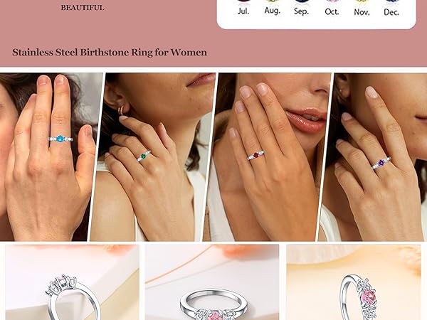 Birthstone rings for Girls 4th 5th 6th 7th 8th 9th 10th Birthday Gifts