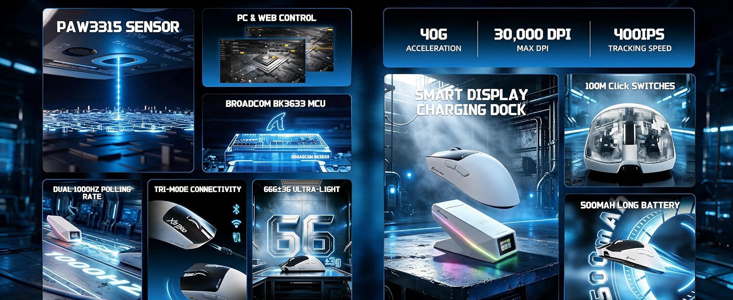 ATTACK SHARK X11 PRO V2 wireless gaming mouse with key features