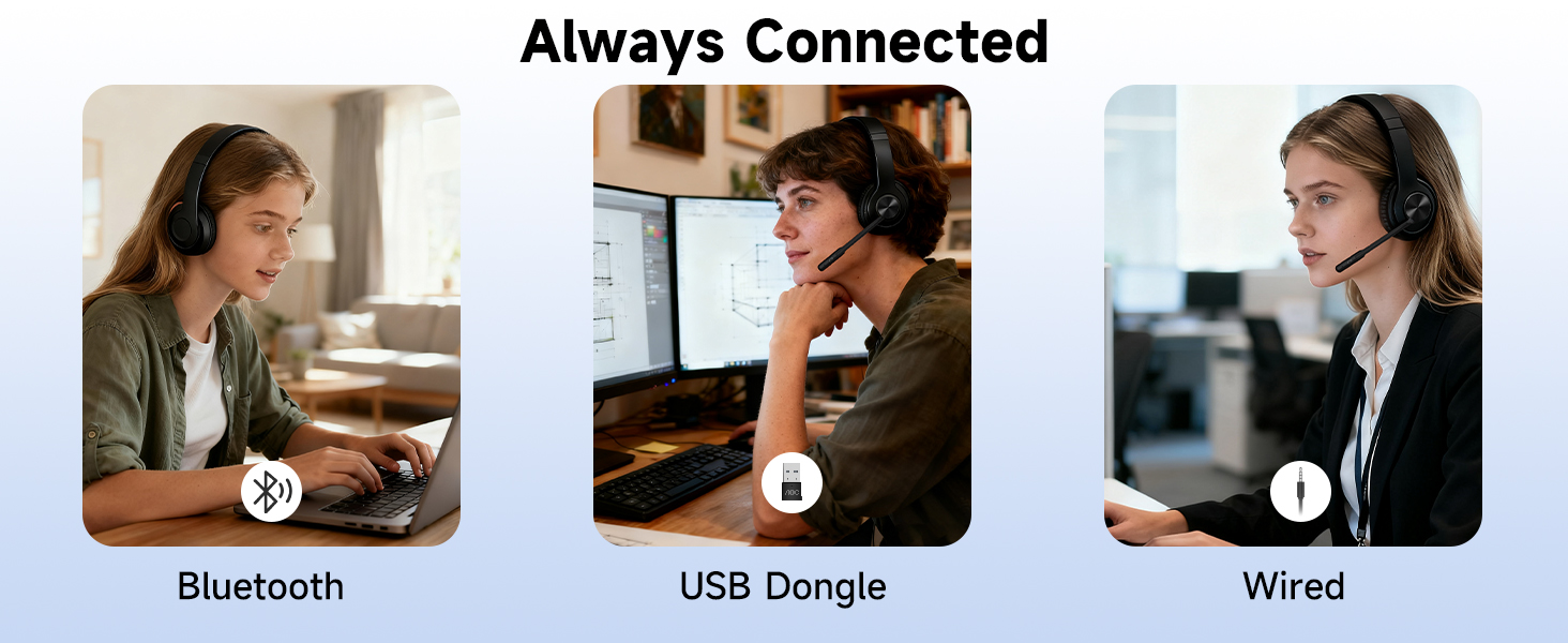 wireless headset with mic remote work bluetooth computer headphones office call center lightweight