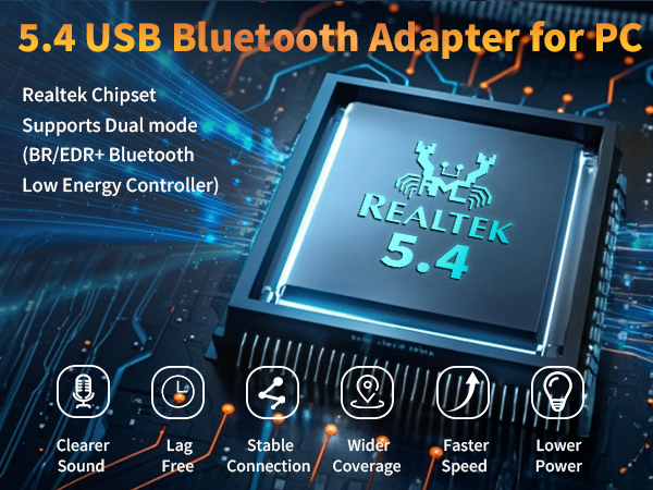 USB Bluetooth 5.4 Adapter for Desktop PC: Long Range Wireless Dongle with 5dBi Antenna Plug & Play