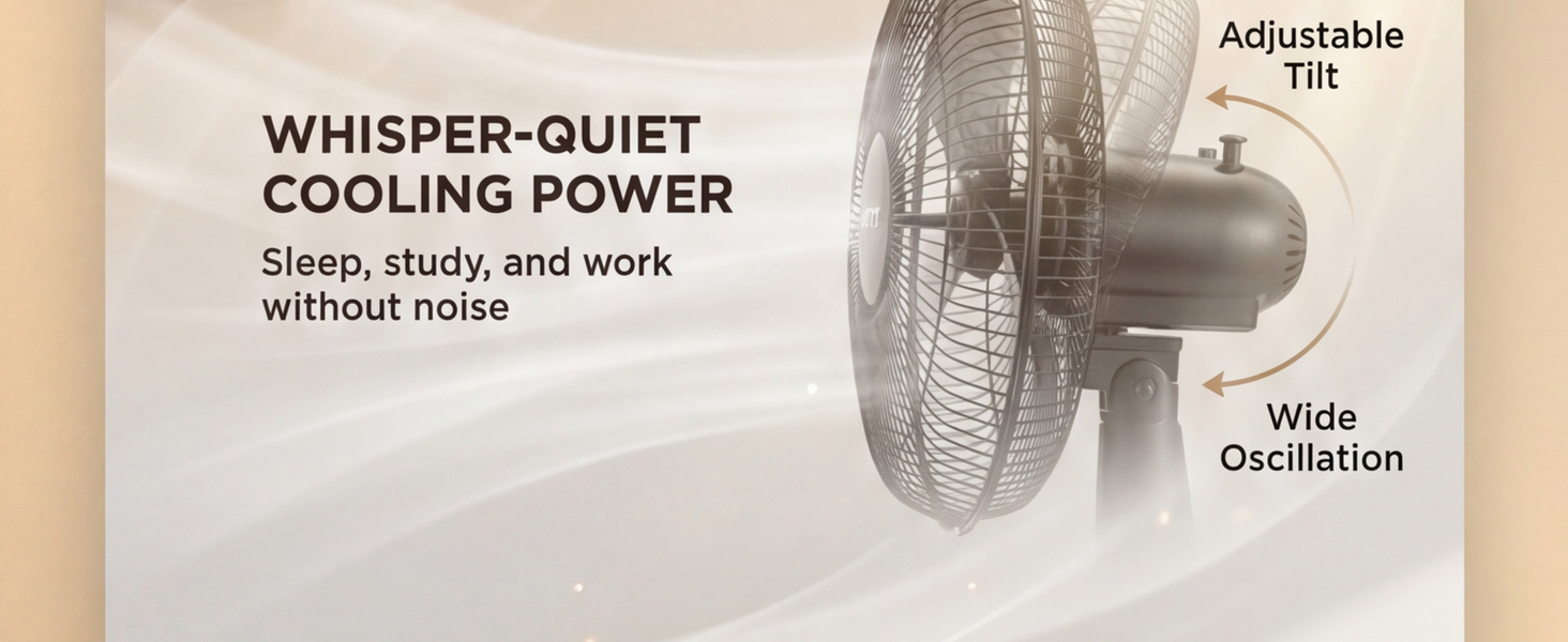 3 speed table fan with wide oscillation and adjustable tilt