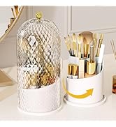 WREWING Diamond Pattern Birdcage Makeup Brush Holder with Cover, 360° Rotating Dust-Proof Organiz...