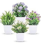 Der Rose 4 Pack Small Fake Plants Mini Artificial Faux Plants with Flowers for Home Room Farmhous...