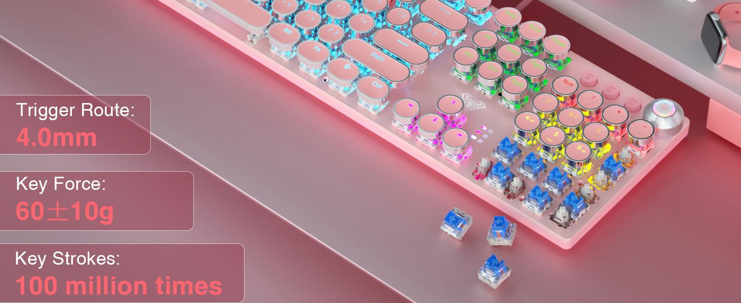 pink keyboard cute keyboard typewriter mechanical keyboard computer keyboards retro wired gaming