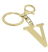 Stainless Steel Gold Letter A-Z Keychain for Women Men, Initial Letter Pendant with Key Ring, Cha...