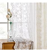 Wracra Rustic Lace Curtains, Romantic Ivory Sheer Curtains 84 Inches Long 2 Panels Set, Elegant F...
