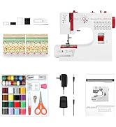 Mini Sewing Machine for Beginners with Sewing Kit &amp; 28-Piece Fabric Set(Pink/Green), 12 Built-in ...