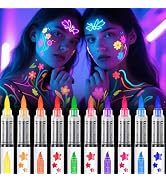nsxsu Glow in The Dark Face Paint Markers 10 Colors, Black Light Neon Body Paint Pens for Skin, W...