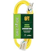 GREATIDE 6 Ft 14/3 Lighted Outdoor Extension Cord - 14 Gauge SJTW Heavy Duty Yellow Extension Cab...