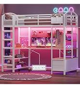 Loft Bed Twin Size with L Shape Desk,4 Drawers,Cloth hanging rack,2-Tier Storage Shelves Metal Lo...