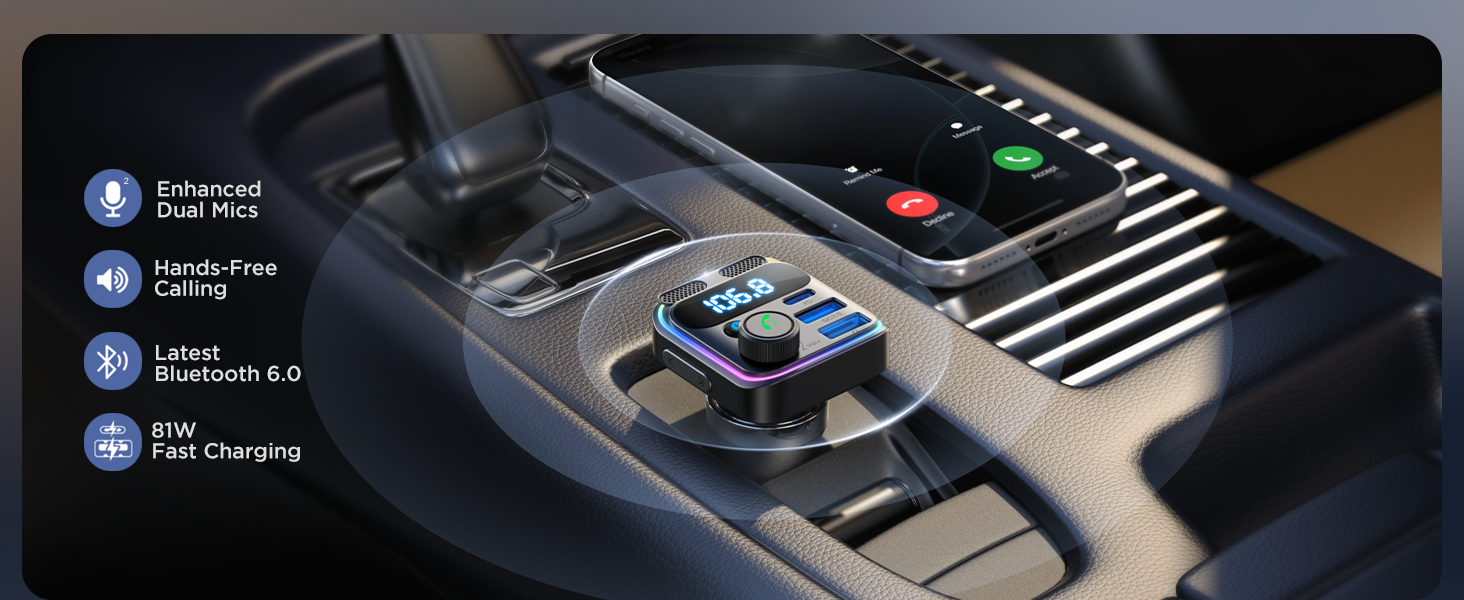 JOYROOM 81W Bluetooth 6.0 Car Adapter FM Transmitter