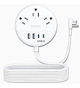 Flat Extension Cord 15 ft, NTONPOWER Flat Plug Power Strip with 3 Outlets 4 USB Ports(2 USB C), U...