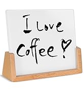 TORASO Glass Dry Erase Board - Desktop Memo Whiteboard, Wooden Base, Mini Tabletop Display (Rusti...