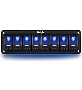 Nilight 8 Gang Rocker Switch Aluminum Panel Toggle Dash 5 Pin ON/Off Pre-Wired Switches Rocker Sw...