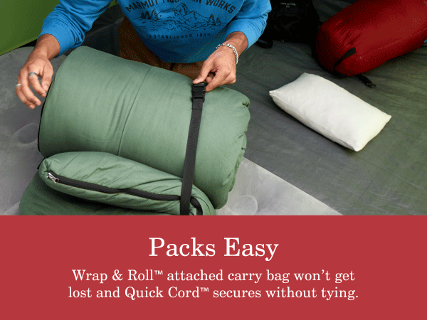 coleman sleeping bag features packs easy green straps clip rolls quick secure quick family kid