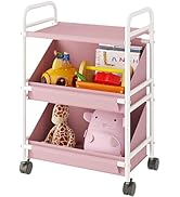 Buzowruil Utility Rolling Fabric Storage Rack Trolley Toy Cart Trolley with 2 Large Storage Boxes...