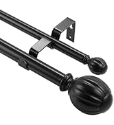 VEVOR Double Rod Curtain Rods, 36-72 inches(3-6ft) Adjustable Length, Black Double Curtain Rods w...