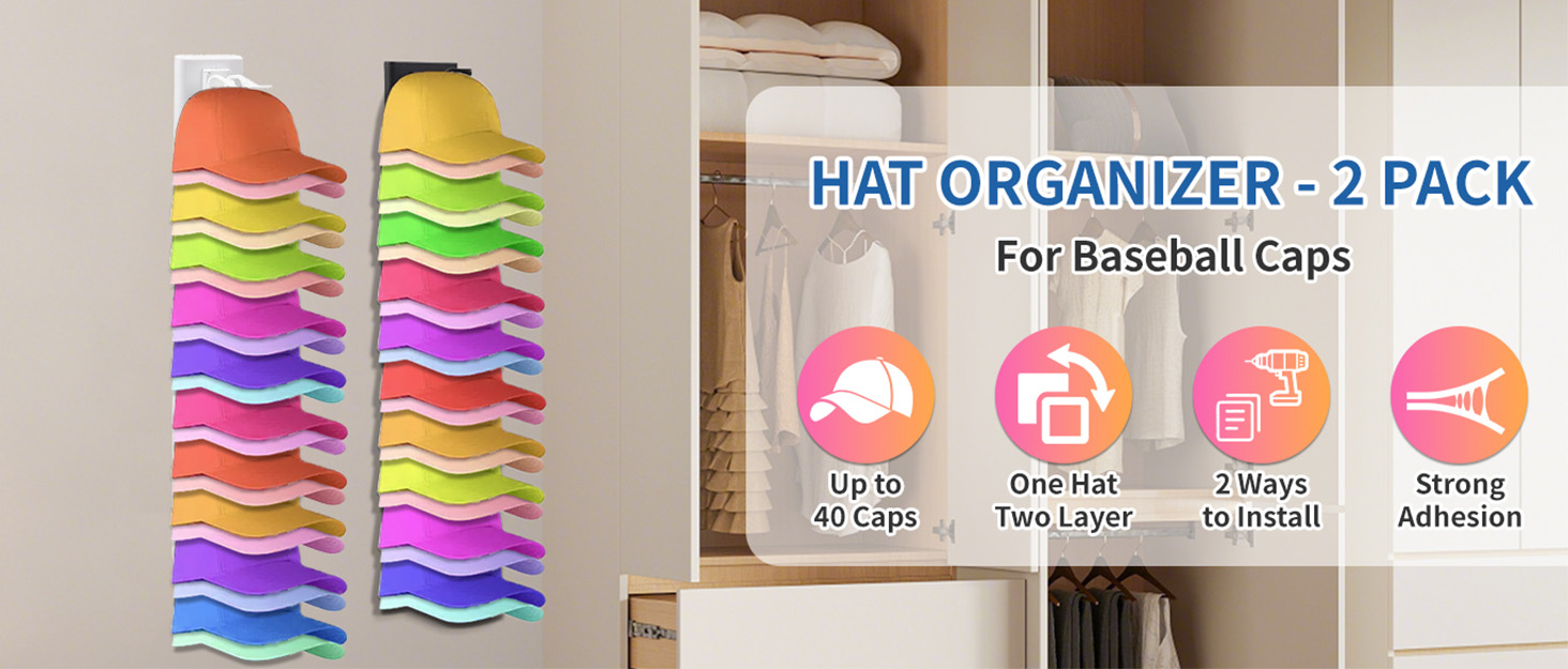 Enwokran Hat Organizer for Baseball Caps 2 Pack