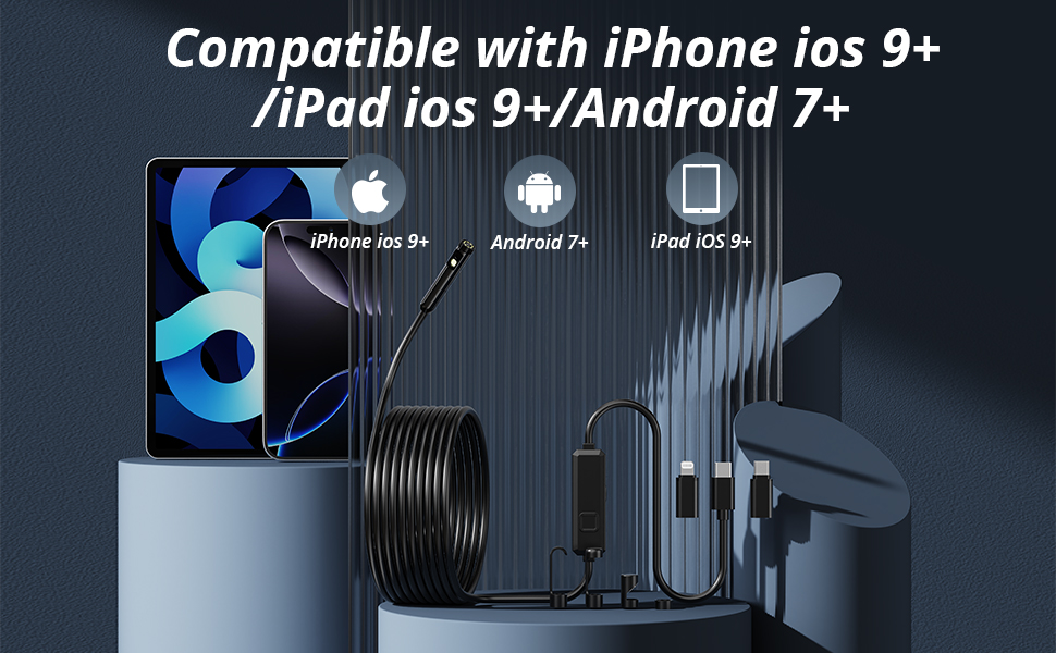 Inspection Camera, Endoscope with 16.5ft Semi-Rigid Cable Snake Camera for iPhone