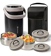 Pawovdeq Adults Lunch Thermos for Hot Food with Inserts Stackable Bento Box, Stainless Steel Vacu...