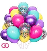 KAWKALSH Pink Blue Purple Balloon, 68 Pcs 12 Inches Hot Pink Metallic Purple Teal Yellow Balloons...