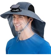 Solar Fan Hat Wide Brim Hat with Fan Sunscreene Neck Flap 3-Speed Outdoor Sun Hat for Fishing,Hik...