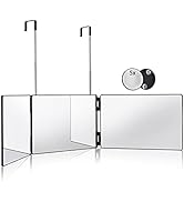 HIEEY 3 Way Mirror for Hair Cutting,360 Trifold Mirror with Height Adjustable Telescoping Hooks,a...